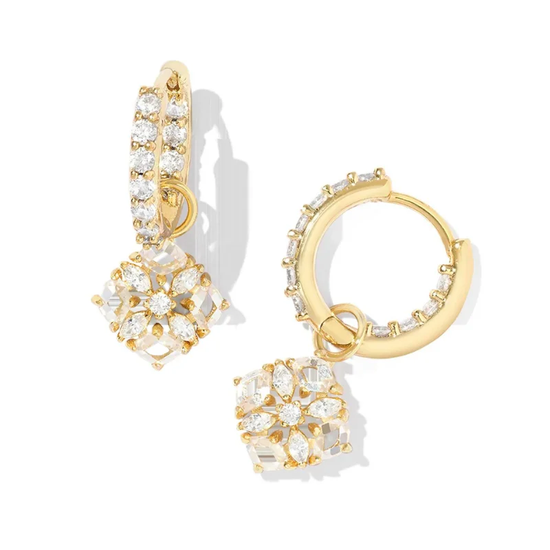 Best hoop earrings with enamel details for a colorful and modern look-Kendra Scott | Dira Convertible Gold Crystal Huggie Earrings in White Crystal