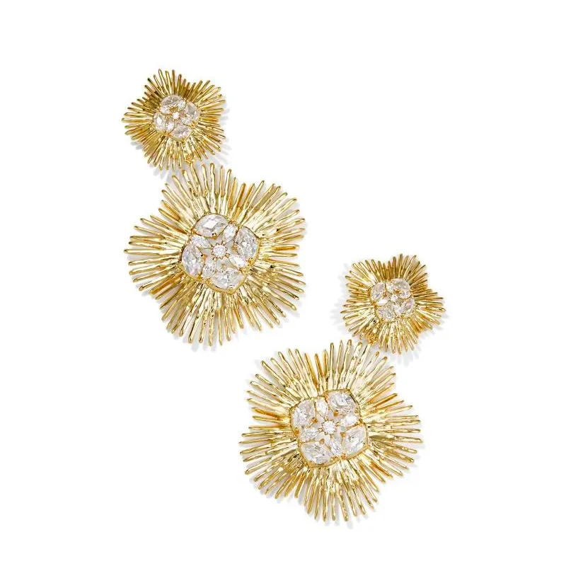 Best hoop earrings with stacked layers for a dimensional and bold look-Kendra Scott | Dira Gold Crystal Statement Earrings in White Mix