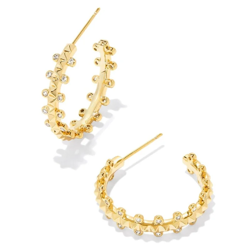 Classic hoop earrings with a thin profile for a sleek and subtle style-Kendra Scott | Jada Gold Small Hoop Earrings in White Crystal