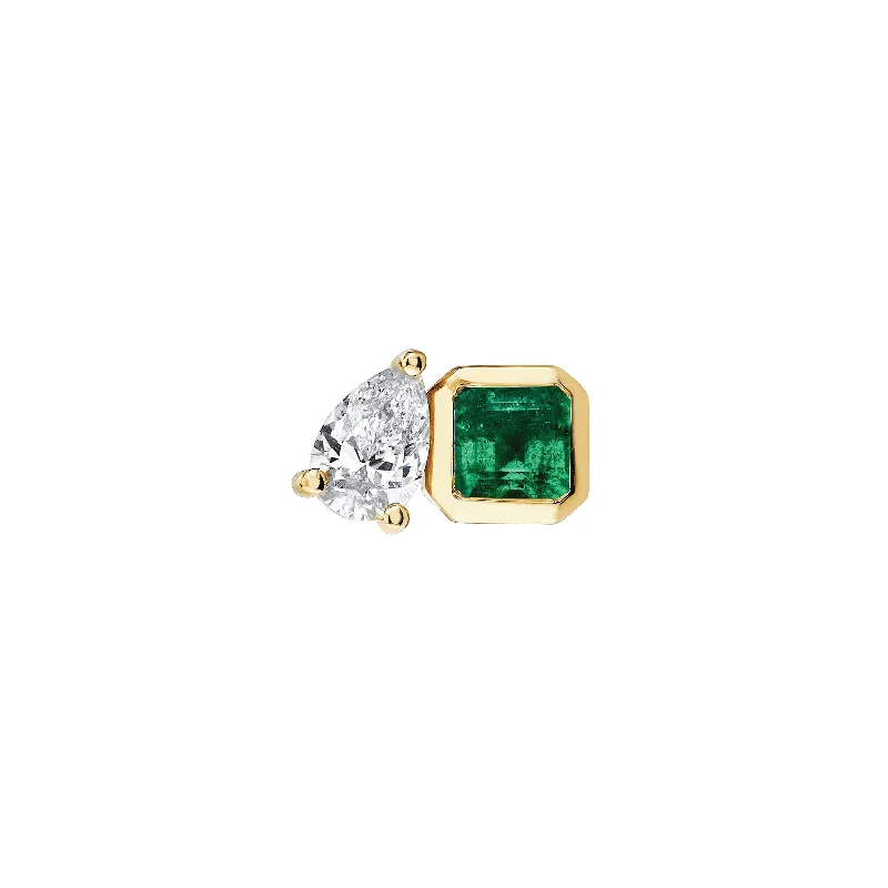 Best hoop earrings with vintage-style detailing for a nostalgic and timeless look-Lovers Duet Emerald & Diamond Stud | Ready to Ship