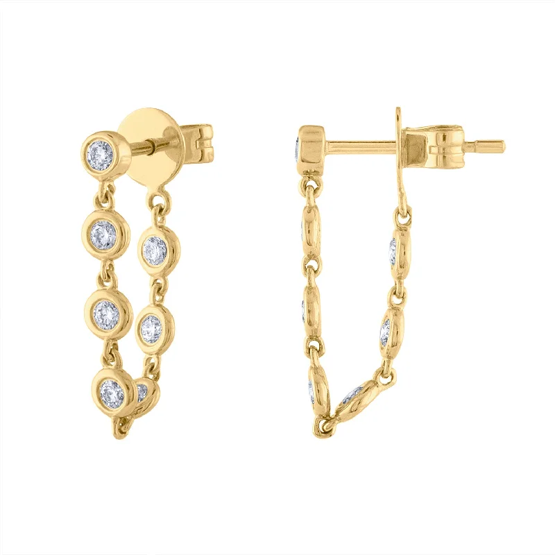 Hoop earrings with braided patterns for a detailed and textured finish-14KT GOLD BEZEL DIAMOND CHAIN EARRING