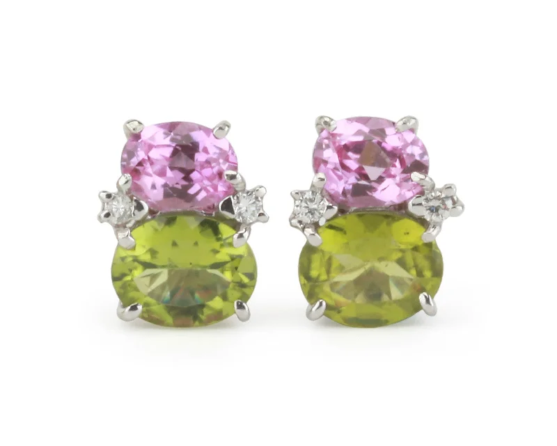 Large hoop earrings for a bold and statement-making fashion accessory-Medium GUM DROP™ Earrings with Pink Topaz and Peridot and Diamonds