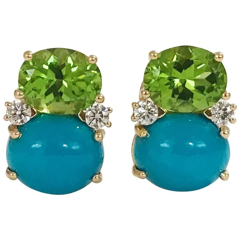 Hoop earrings with tortoiseshell designs for a chic and classic style-Medium GUM DROP™ Peridot Turquoise Diamonds Earrings