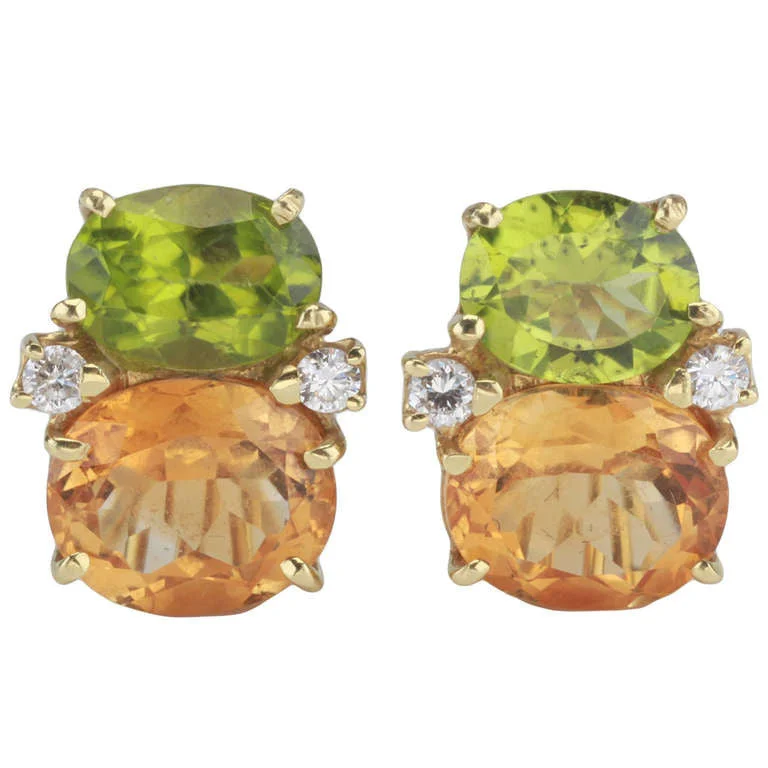 Hoop earrings with intricate designs for a unique and artistic appearance-Medium GUM DROP™ Earrings with Peridot and Deep Citrine and Diamonds