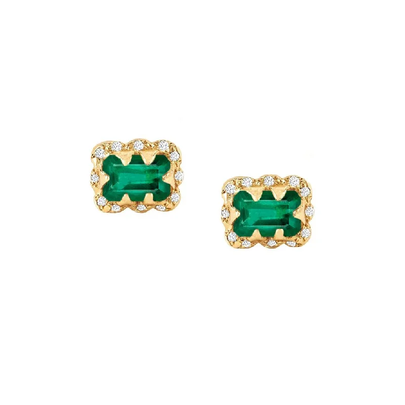 Best hoop earrings with gold-plated finishes for an affordable luxury vibe-Micro Queen Emerald Cut Emerald Earrings with Sprinkled Diamonds | Ready to Ship