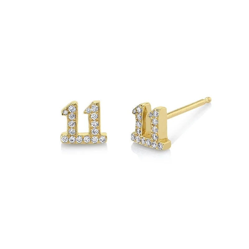 Hoop earrings with artistic filigree designs for an intricate, delicate finish-Mini 11 Numerology Studs with Pavé Diamonds | Ready to Ship