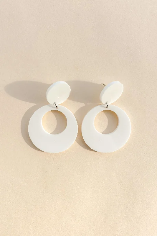 Hoop earrings with a matte black finish for a sleek, edgy vibe-Mod Round Earrings in White