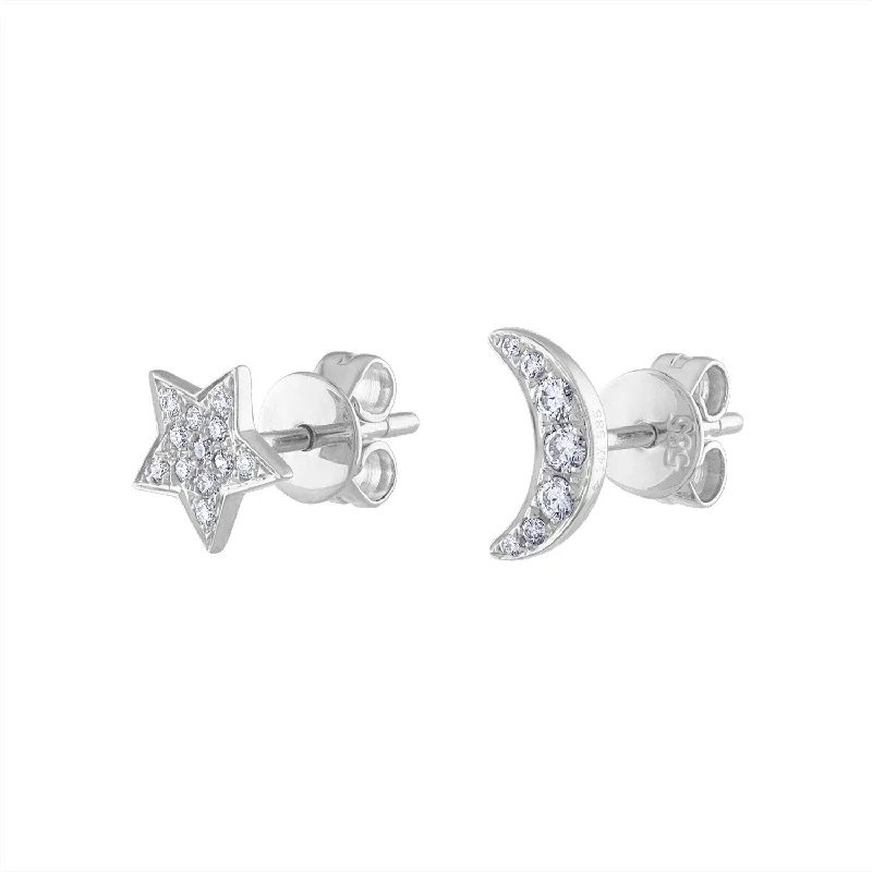 Hoop earrings with floral motifs for a feminine and nature-inspired look-14KT GOLD DIAMOND MOON AND STAR EARRING