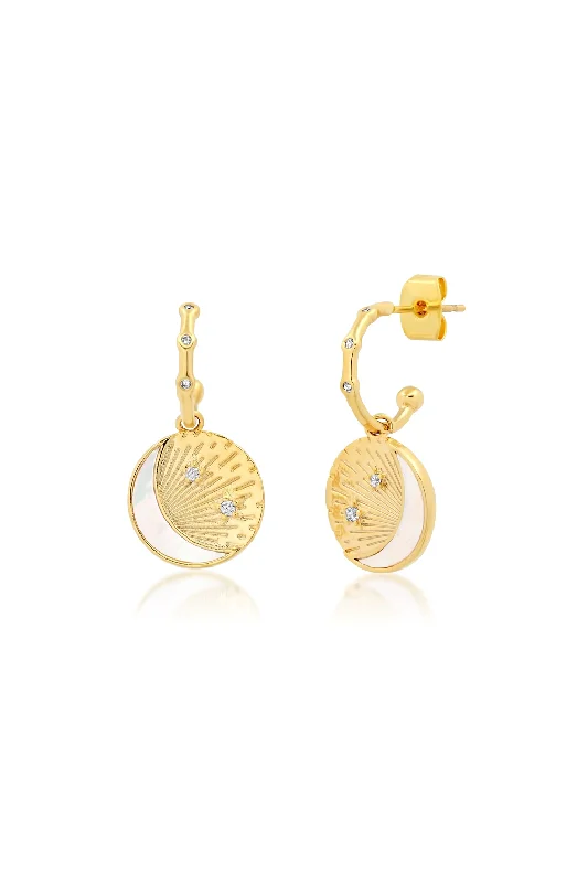 Hoop earrings with oversized designs for a bold, fashion-forward statement-Mother Moon Crescent Huggies