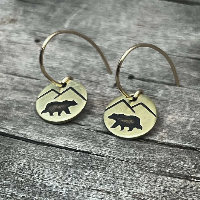 Hoop earrings with a matte finish for a sleek and sophisticated appearance-Mountain Bear  Earrings