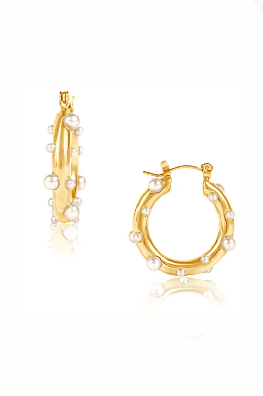 Best hoop earrings with blackened metal for an edgy and bold appearance-Nicoletta Pearl Hoop Earring - Water Resistant