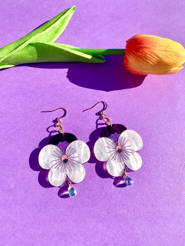 Hoop earrings with crescent moon shapes for a celestial and mystical appearance-Pansies