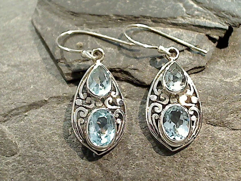 Hoop earrings with heart-shaped frames for a romantic and feminine look-Blue Topaz, Sterling Silver Earrings