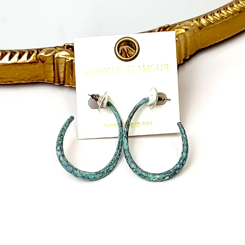 Hoop earrings with floral motifs for a feminine and nature-inspired look-Patina Tone Open Oval Hoop Earrings