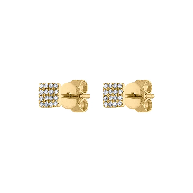 Hoop earrings with cut-out designs for a creative and lightweight effect-14KT GOLD PAVE DIAMOND MINI SQUARE EARRING