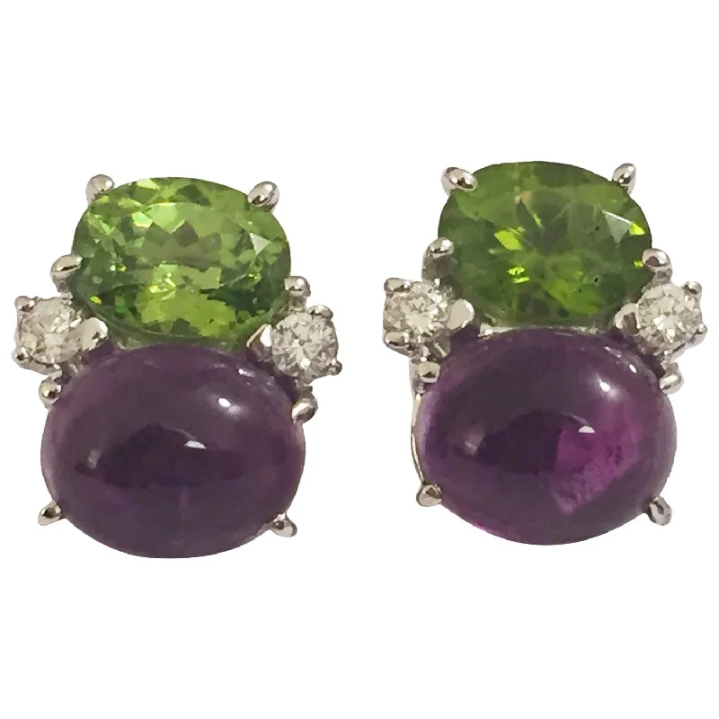 Hoop earrings with colorful beads for a fun and playful vibe-Medium GUM DROP™ Earrings with Peridot and Cabochon Amethyst and Diamonds