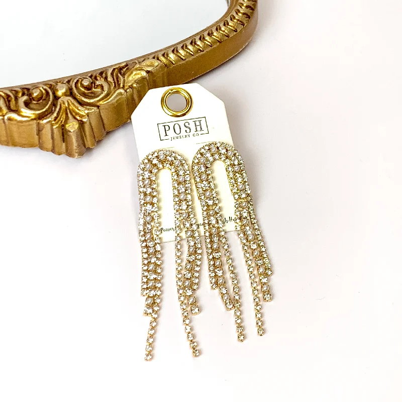 Hoop earrings with infinity loop designs for a continuous and eternal shape-Posh By Pink Panache | Arched Fringe Earrings with Pearl Accents in Gold Tone