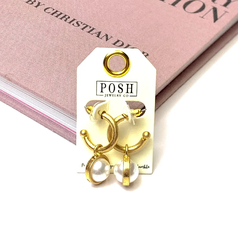 Best hoop earrings with gold for a luxurious and timeless look-Posh By Pink Panache | Huggie Hoop Earrings with Pearl Charm in Gold