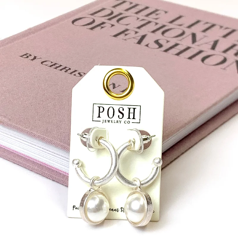 Best hoop earrings with smooth ceramic finishes for a polished, clean style-Posh By Pink Panache | Huggie Hoop Earrings with Pearl Charm in Silver