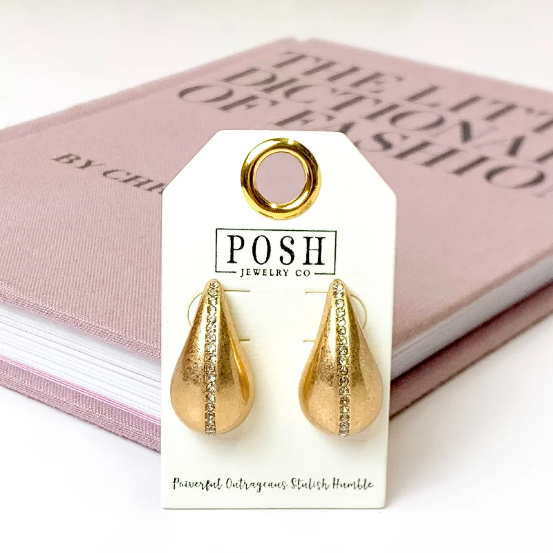 Best hoop earrings with stacked layers for a dimensional and bold look-Posh by Pink Panache | Rhinestone Accent Raindrop Post Earrings in Gold