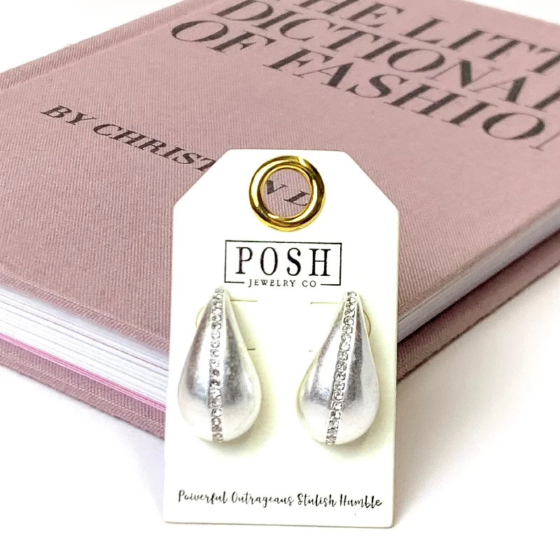 Hoop earrings with gold accents for a warm, elegant statement piece-Posh by Pink Panache | Rhinestone Accent Raindrop Post Earrings in Silver