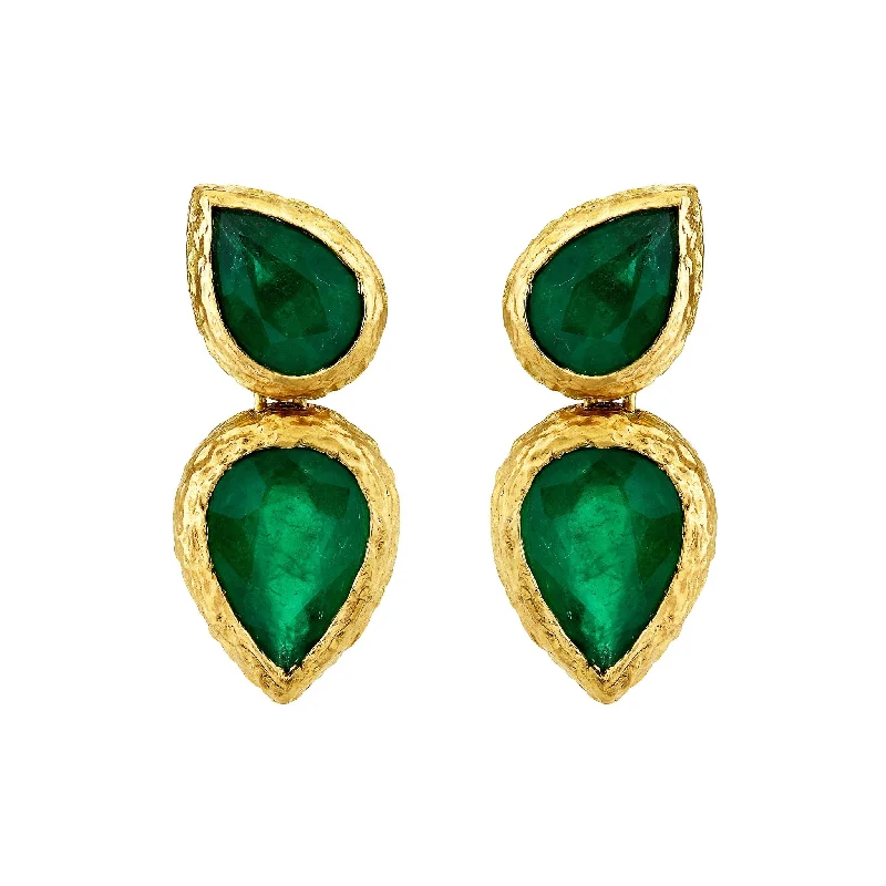 Best hoop earrings with vintage coins for a retro, antique-inspired style-Queen Double Water Drop Emerald Pear Studs | Ready to Ship