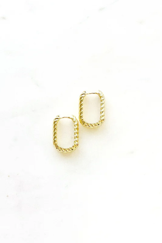 Best hoop earrings with textured silver for a rustic and organic finish-Rectangular Rope Huggies