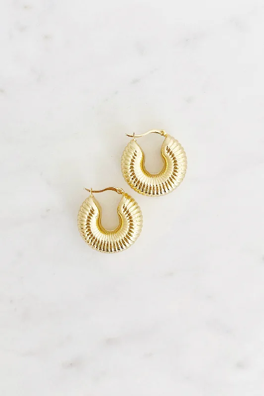 Hoop earrings with a matte black finish for a sleek, edgy vibe-Ribbed Stainless Chubby Hoop