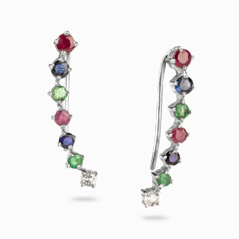 Hoop earrings with polished metal for a shiny and high-quality finish-Ruby, Sapphire, Emerald, and White Topaz Ear Climbers