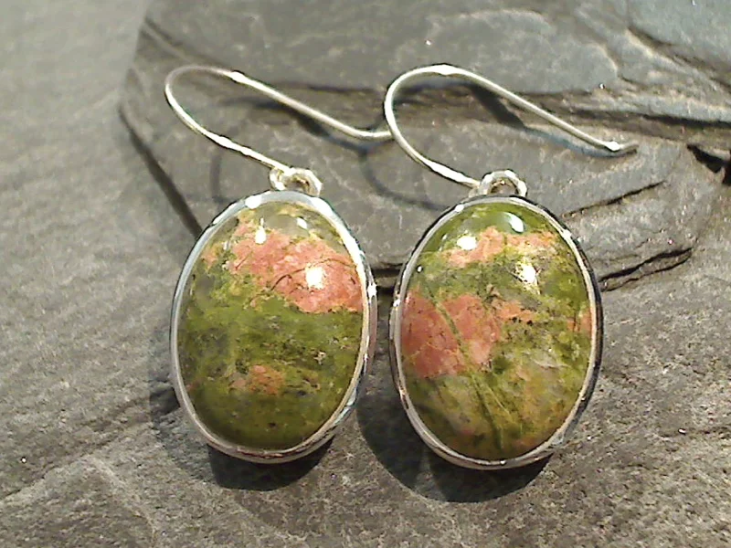 Hoop earrings with removable pendants for a versatile and customizable accessory-Unakite, Sterling Silver Earrings