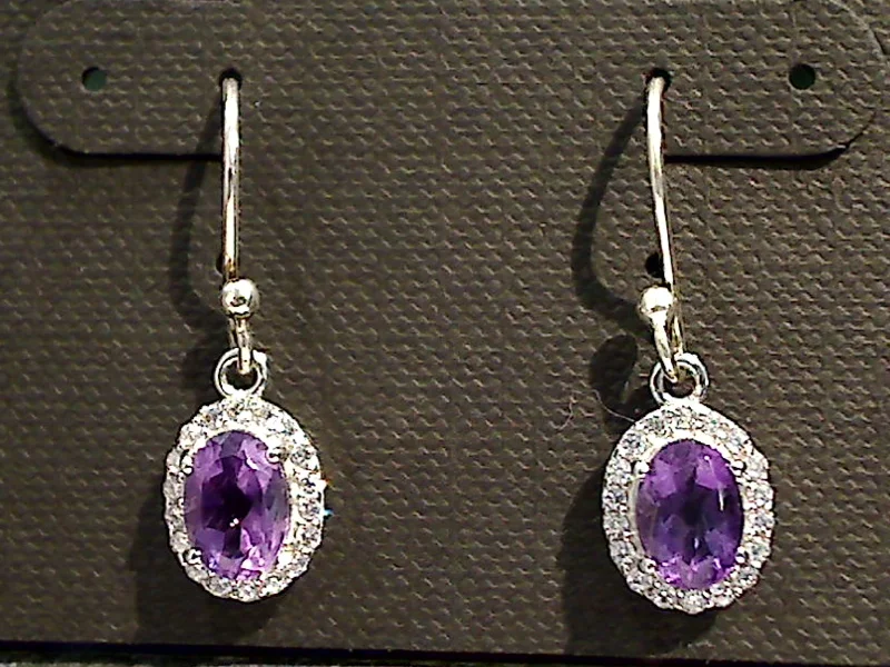 Best hoop earrings with Swarovski crystals for added sparkle and luxury-Amethyst, CZ, Sterling Silver Earrings