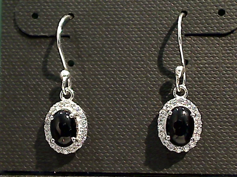 Hoop earrings with polished silver finish for a shiny, modern appeal-Black Onyx, CZ, Sterling Silver Earrings