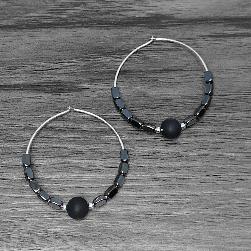 Best hoop earrings with intricate beaded details for a textured, stylish appearance-Shun Hematite Beaded Hoop Earrings