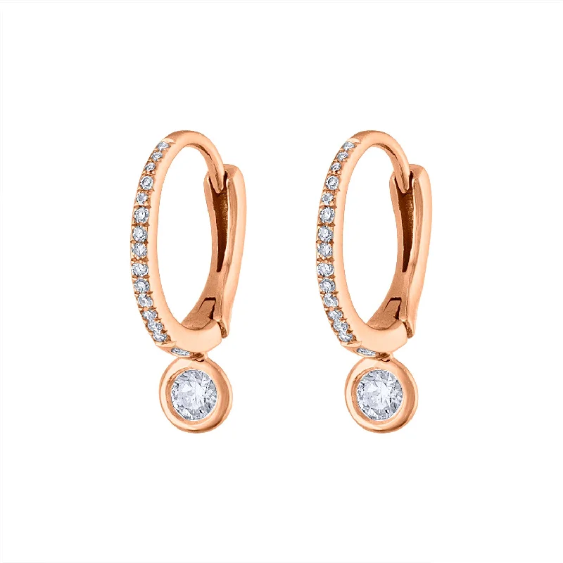 Best hoop earrings with floral designs for a feminine and delicate look-14KT GOLD SMALL BEZEL SET DIAMOND HUGGIE EARRING