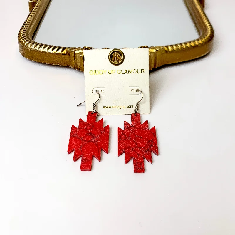 Best hoop earrings with geometric cuts for a sharp, modern appeal-Stone Cold Aztec Cutout Earrings in Red