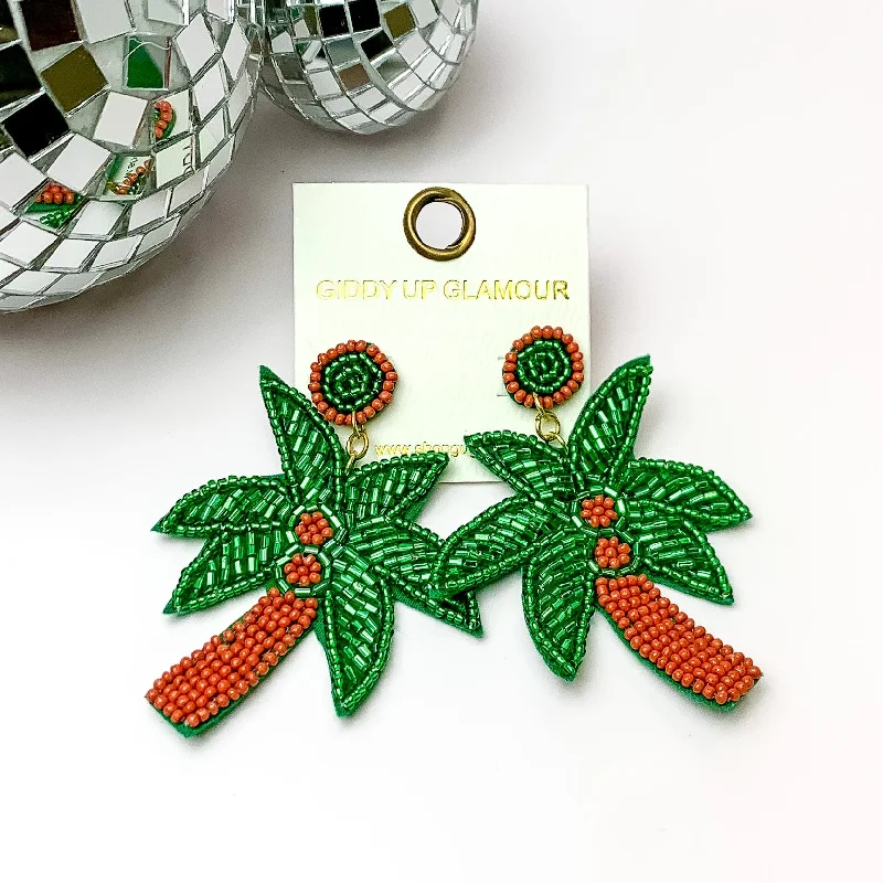 Hoop earrings with luxe velvet finishes for a rich and luxurious touch-Summertime Beaded Palm Tree Earrings