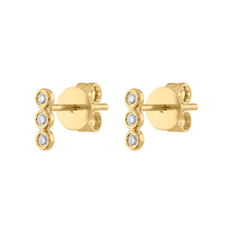 Hoop earrings with leather accents for a sleek and bold combination-14KT GOLD DIAMOND THREE BEZEL BAR EARRING