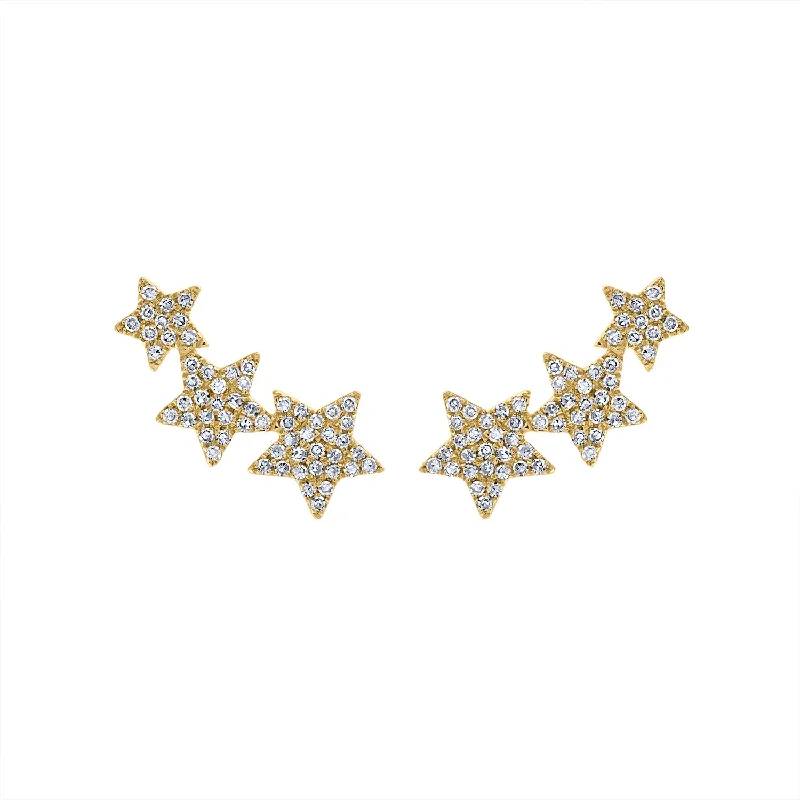 Best hoop earrings with floral designs for a feminine and delicate look-14KT GOLD THREE DIAMOND STARS CLIMBER EARRING