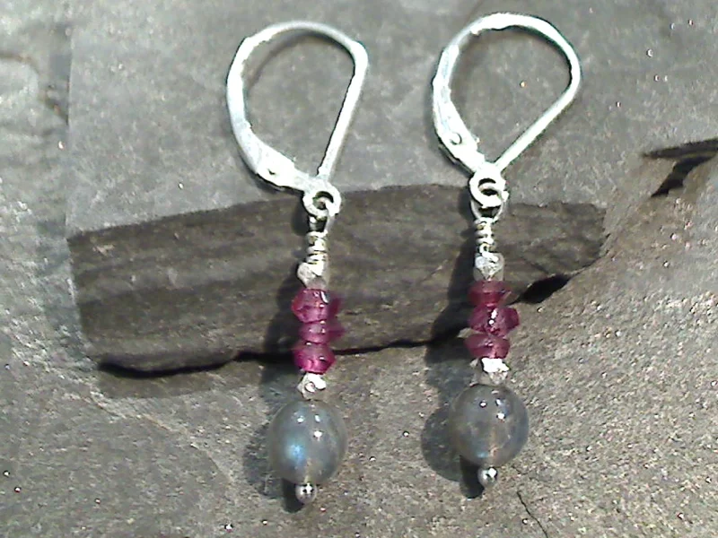 Hoop earrings with colorful beads for a fun and playful vibe-Garnet, Labradorite, Sterling Silver Earrings