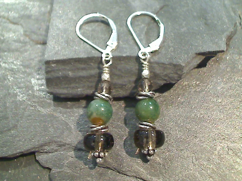 Best hoop earrings with snake-inspired designs for an edgy and fierce vibe-Smokey Quartz, Indian Green Agate, Sterling Silver Earrings