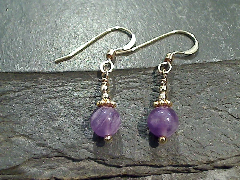 Hoop earrings with textured gold for a refined and sophisticated aesthetic-Amethyst, Gold Filled Earrings