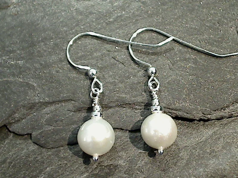 Best hoop earrings with hammered gold for a rustic yet elegant look-Pearl, Sterling Silver Earrings