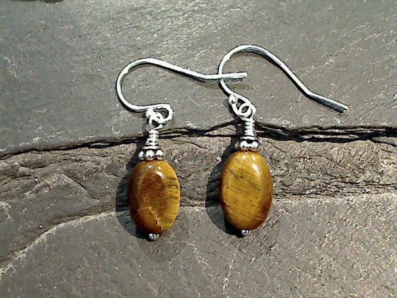 Lightweight hoop earrings for comfortable and all-day wear-Tiger's Eye, Sterling Silver Earrings