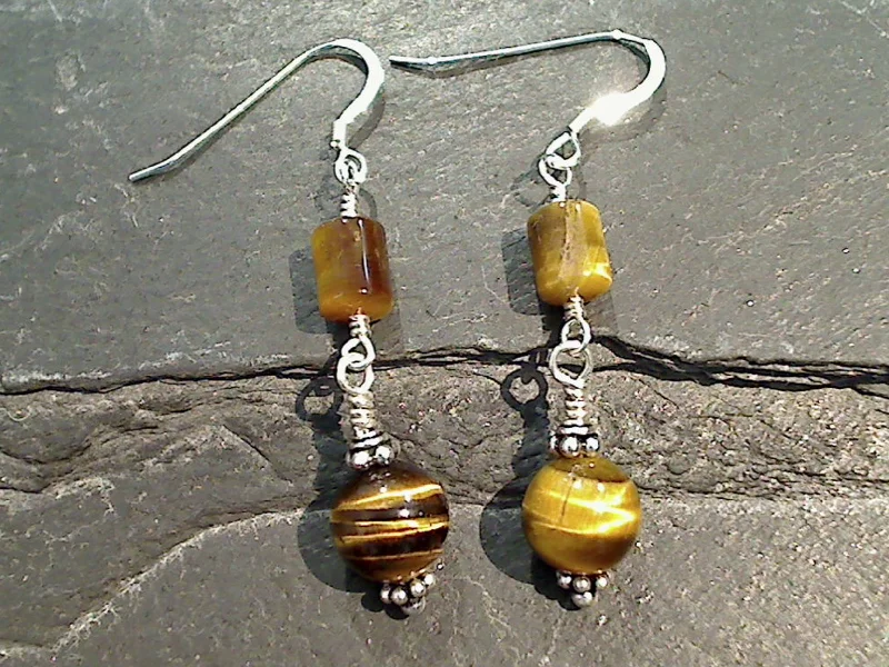 Large hoop earrings for a bold and statement-making fashion accessory-Tiger's Eye, Sterling Silver Earrings