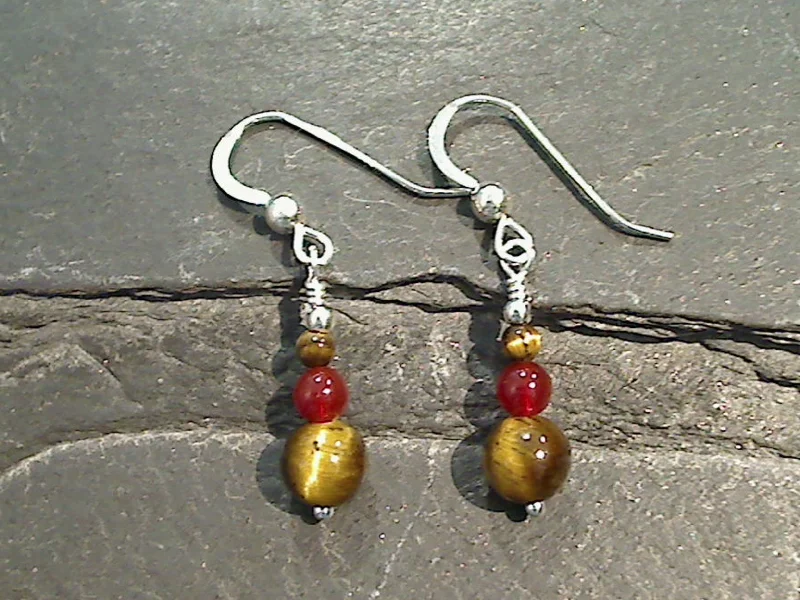 Best hoop earrings with braided leather for a rustic, stylish finish-Tiger's Eye, Carnelian, Sterling Silver Earrings