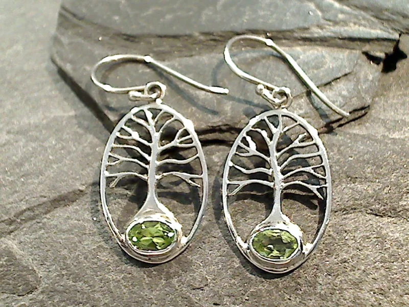 Hoop earrings with twisted metal designs for a dynamic and modern style-Peridot, Sterling Silver Tree of Life Earrings