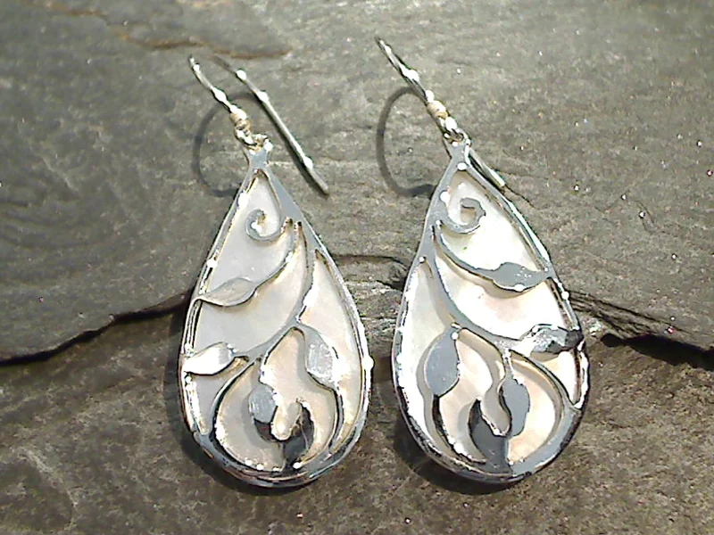 Best hoop earrings with marbled designs for a trendy and artistic effect-Mother Of Pearl, Sterling Silver Earrings