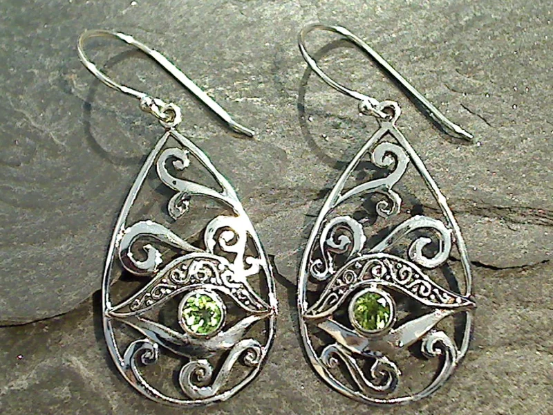 Hoop earrings with resin accents for a bold and colorful design-Peridot, Sterling Silver Earrings