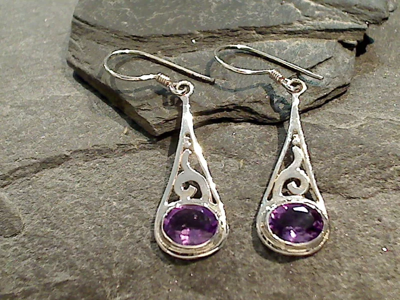 Hoop earrings with rhinestone-studded rims for a glamorous touch-Amethyst, Sterling Silver Earrings