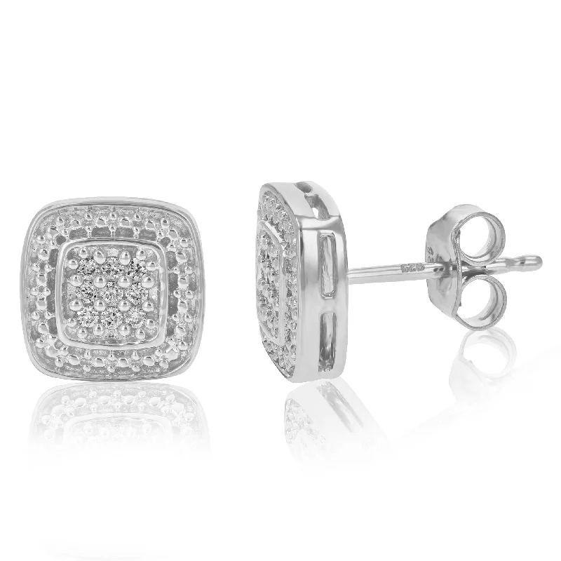 Stud Earrings with Star Motifs -1/10 cttw Round Cut Lab Grown Diamond .925 Sterling Silver Stud Earrings Prong Set